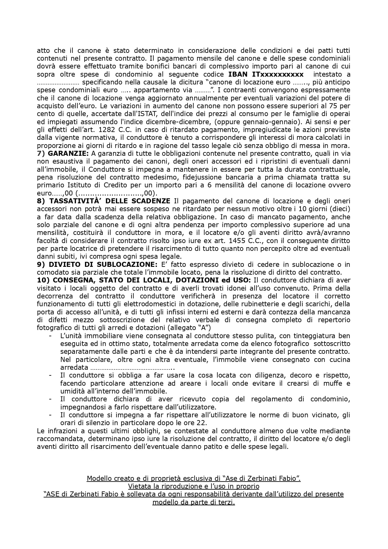 Modello locazione uso foresteria