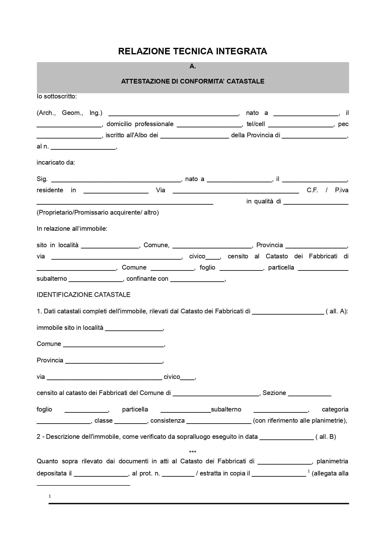 prima pagina di una relazione tecnica integrata